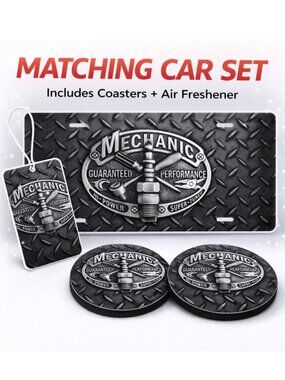 Mechanic Car Tag Car Freshie Car Coasters Gift Set Bundle